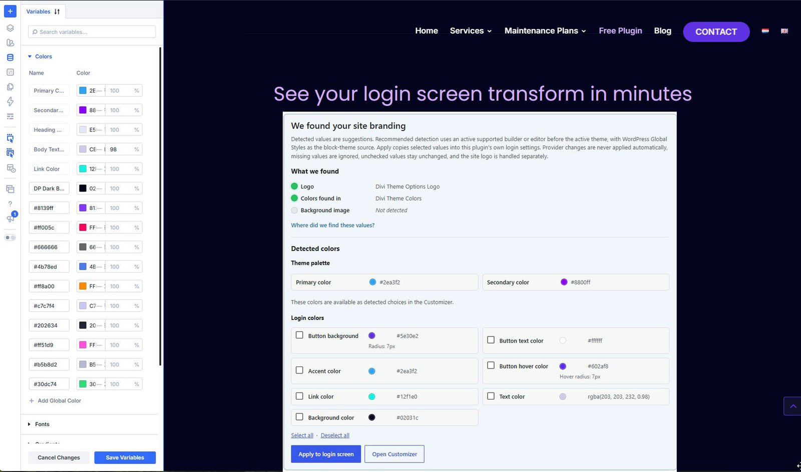 Divi 5 Global Colors used by DP Login Branding